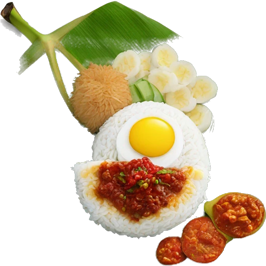 Nasi lemak on banana leaf with sambal chilli emoji