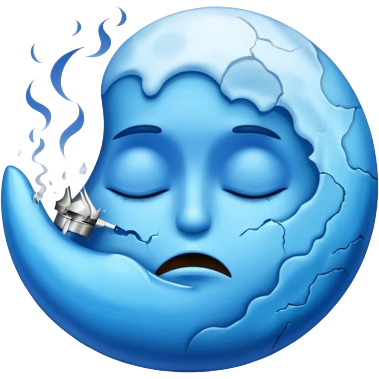 cracked sleepy moon leaking blue dream smoke emoji