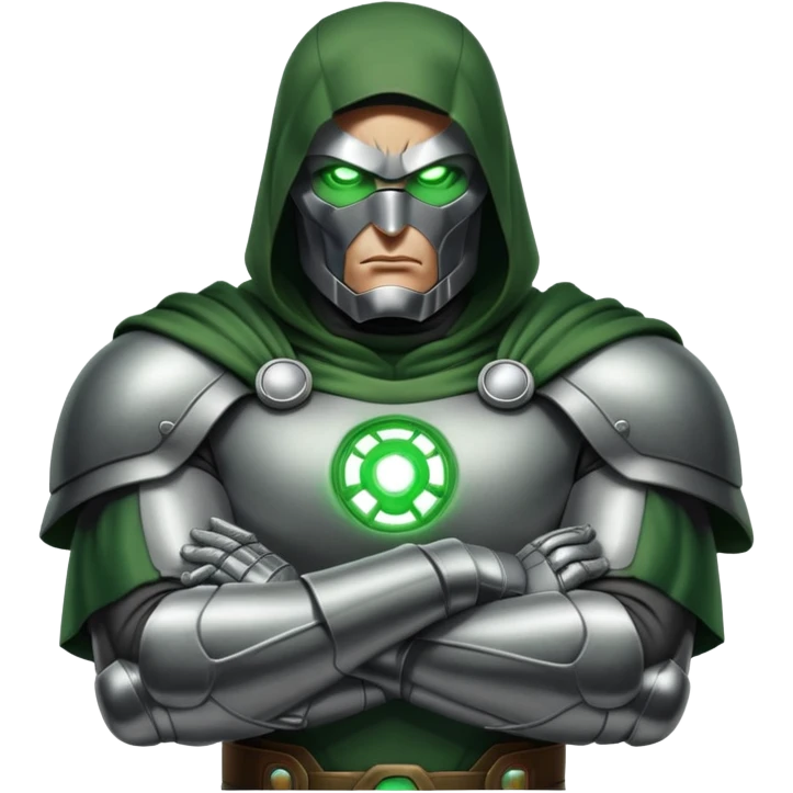 Doctor Doom with arms crossed and green glowing eyes emoji