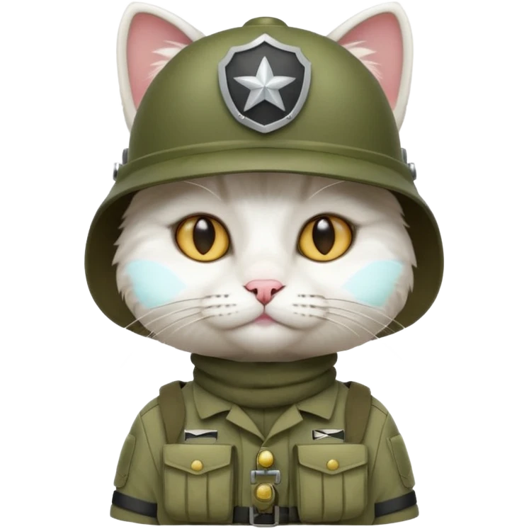white Cat in army outfit emoji