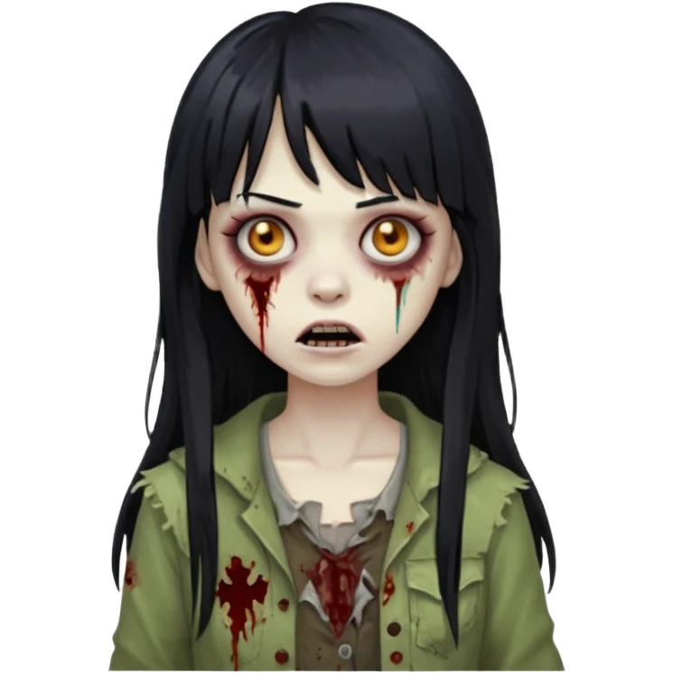 Faça uma mulher zumbi de franja cabelo longo preto 🧟‍♀️ emoji