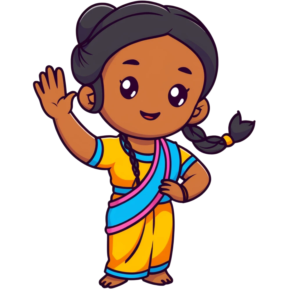 Tamil girl waving with long braid emoji