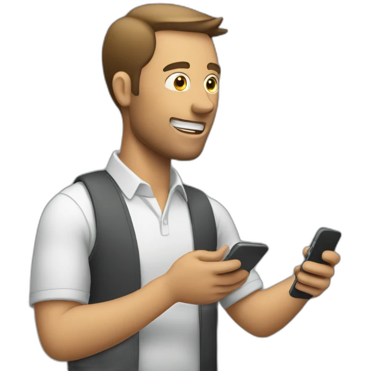 A man talks to his mobile phone sideways emoji