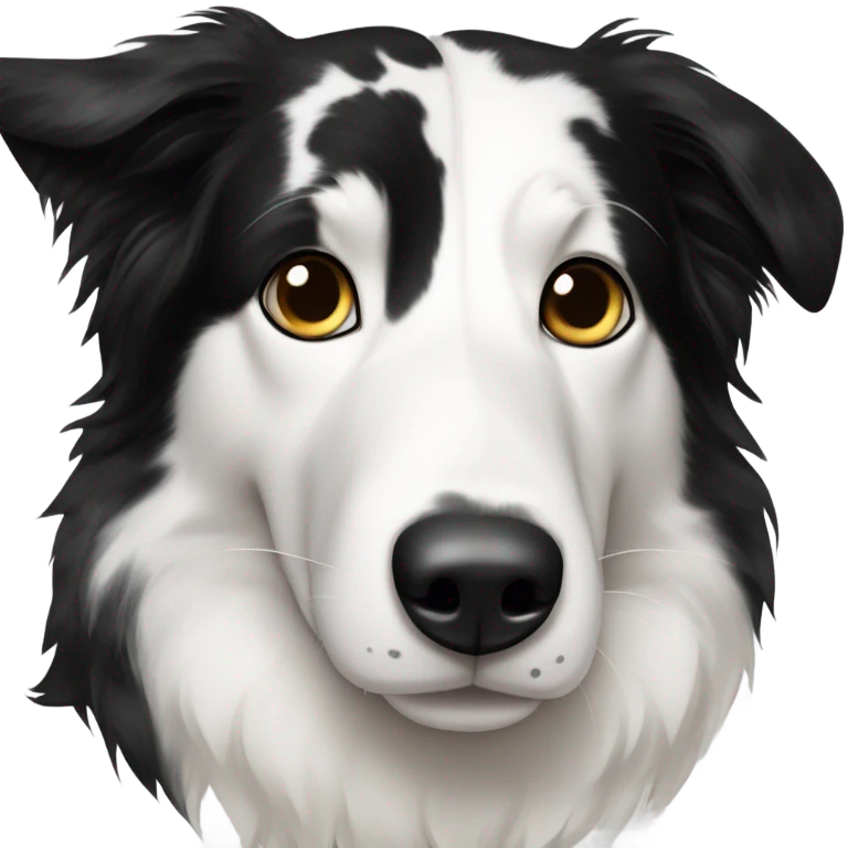 Border collie mostly white with black spots on ears and one spot in between ears, black speckles on snout emoji