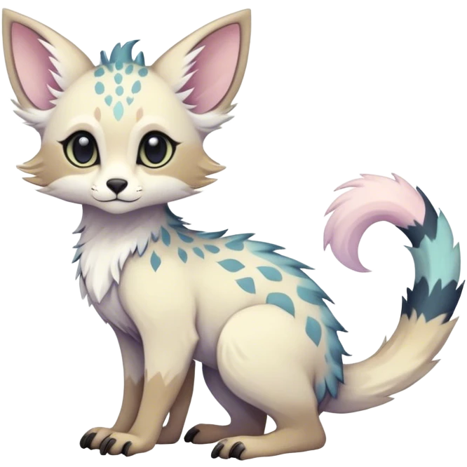Feral Rare Fantasy cute pastel Vernid-Trico-species by LiLaiRa, random markings, tufted tail, tufted ears, full body emoji