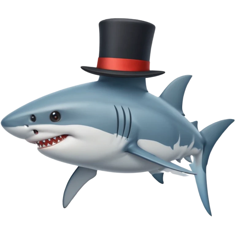 Shark with billionaire's top hat Side view, body turned diagonally to the right, clean white background emoji