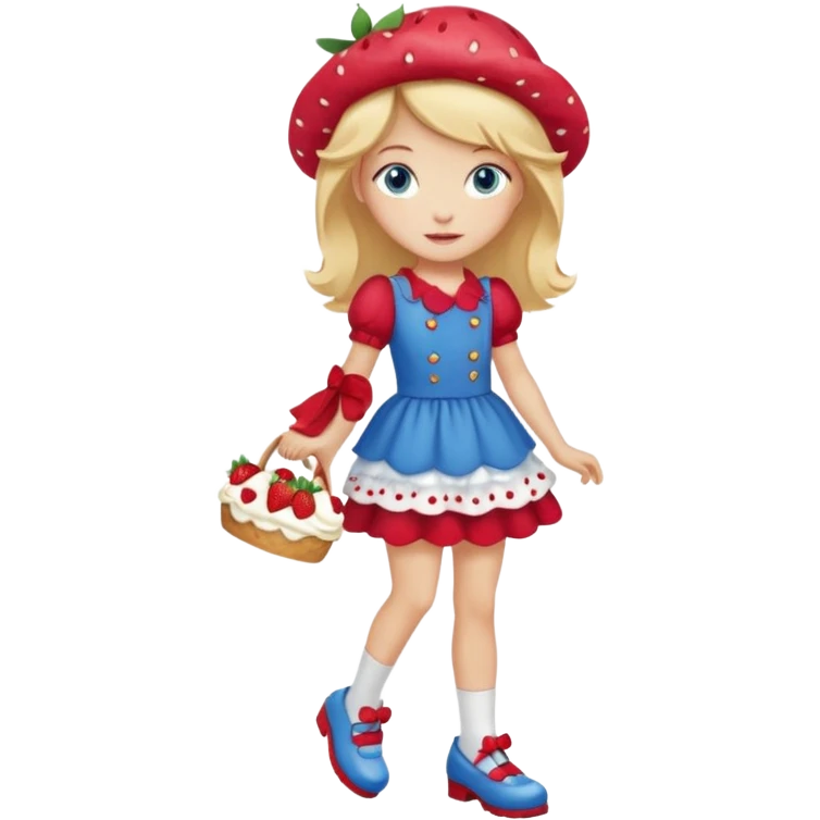 pretty and cute modern  strawberry shortcake full body with red shoes emoji without strawberries emoji