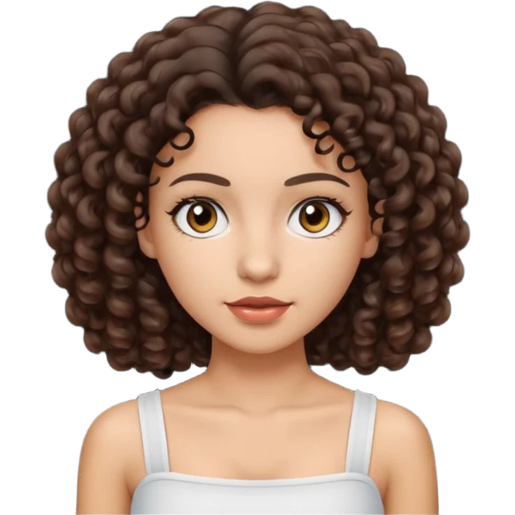 Woman with light skin and dark brown eyes and dark brown curly hair and white tube top emoji