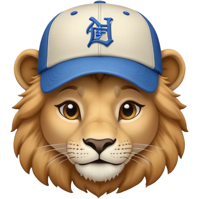 friendly anthropomorphised female lion head and shoulders wearing a baseball cap emoji