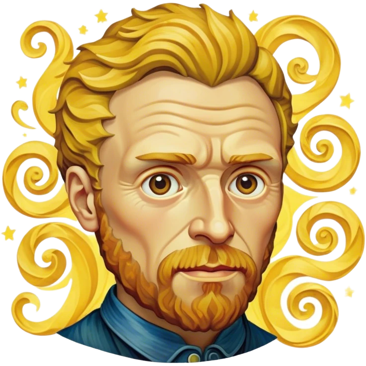 Cinematic Realistic Vincent van Gogh Pop Culture Emoji, featuring an expressive portrayal inspired by the legendary painter rendered with dynamic, swirling textures and artistic lighting. emoji