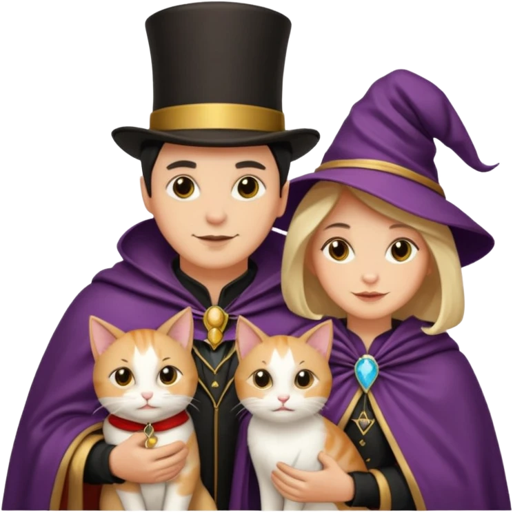 magician couple and their pet cat emoji