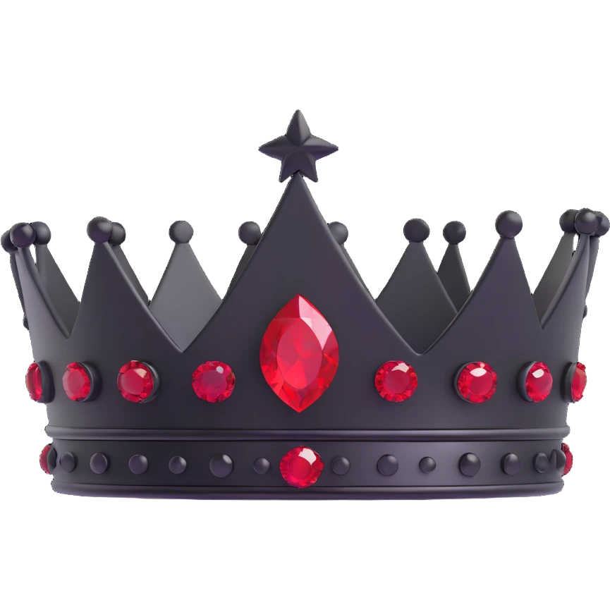 sleek black crown with red rubies, modern design, metallic shine emoji