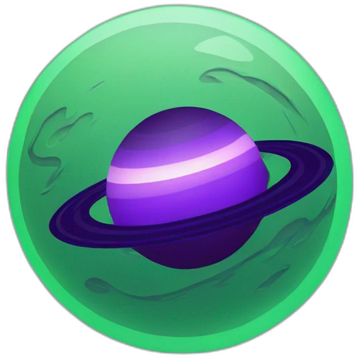 green planet with purple saturn rings and grey moon emoji