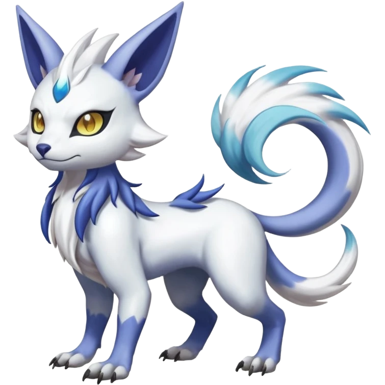 Colorful Skilled Adept Graceful Asian Painted Shiny Albino WereGarurumon-Meloetta-Renamon-Absol-fusion-hybrid-creature (full body) emoji