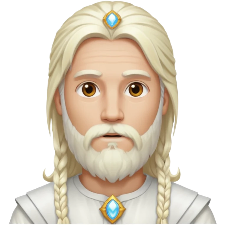 Baldr, God of Light from Gods and Goddesses with long platinum blonde hair and beard, white outfit emoji