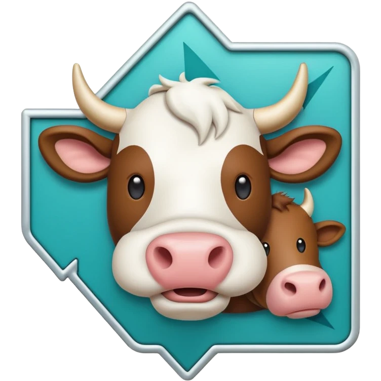 A simple emoji icon showing a cow and buffalo inside an upload frame with an upward arrow, indicating image upload for breed detection. Flat modern emoji design, soft shadows, teal and white theme, readable at small sizes, centered, no text. emoji