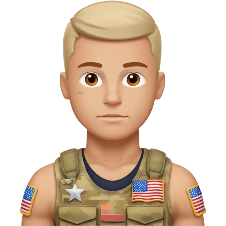 generate white powerful american soldier with small usa flag on shoulder emoji