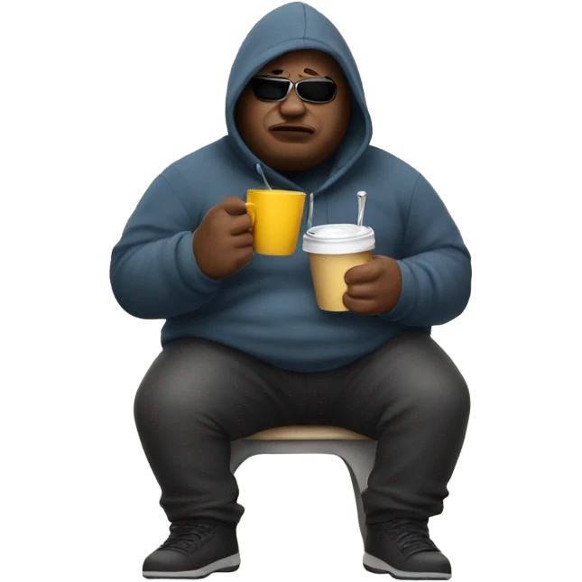 fat guy with hoodie and ski mask with a chain and a cup in his hand  emoji