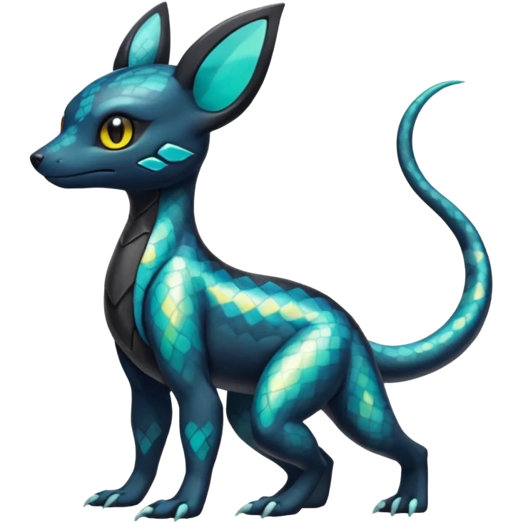 Scaley Shiny White Iridescent Colorful Exotic Salandit-Umbreon-Fakémon-hybrid-creature (full body)  emoji
