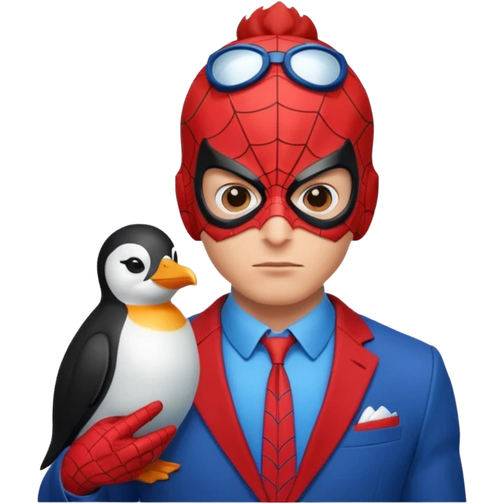 Spiderman with a penguin on his head emoji