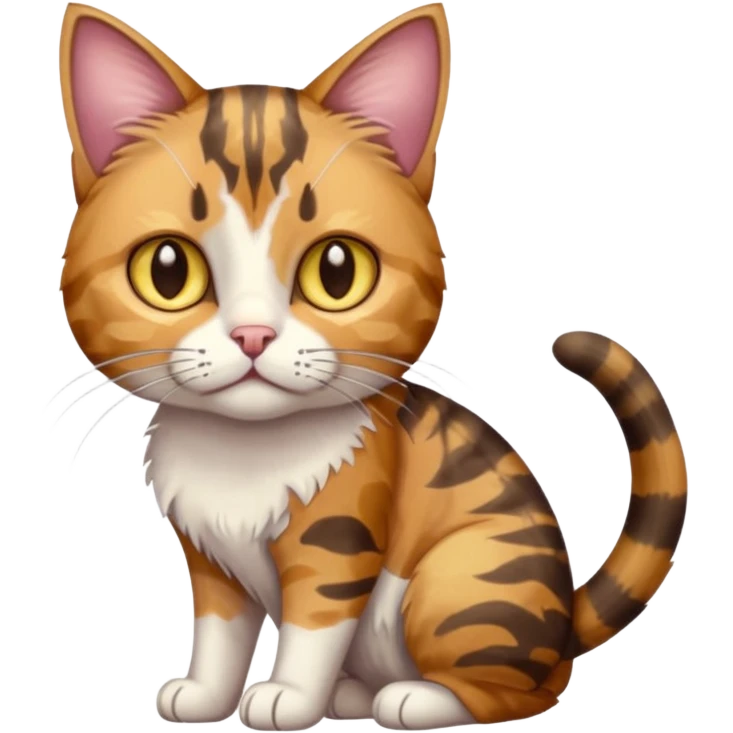 full body anxious looking colourful light calico tabby cat with hazel eyes and patchy brown tabby sections of fur emoji