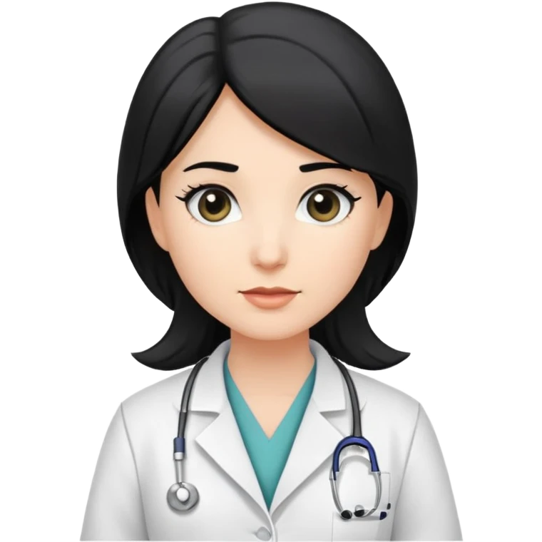 female white physician with black hair and black eyes emoji