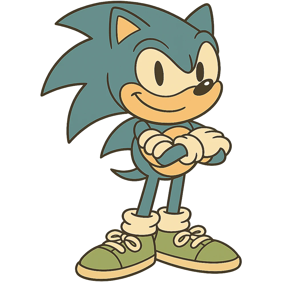Change Sonic’s shoes to green sneakers with white laces, keep the flat toon style, no background. emoji
