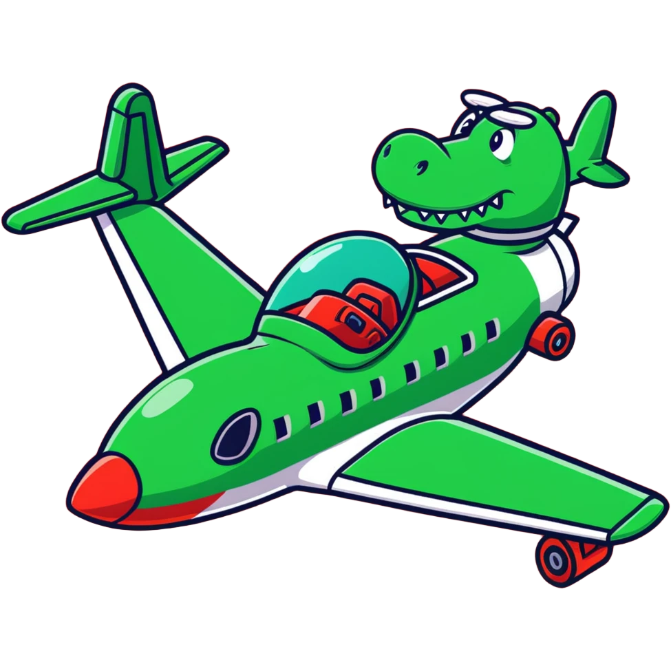 Green crocodile bomber plane dropping bombs emoji