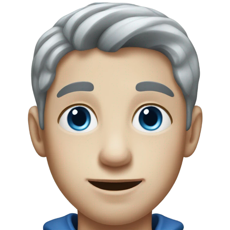 realistic portrait of a boy gray hair and blue eyes  emoji