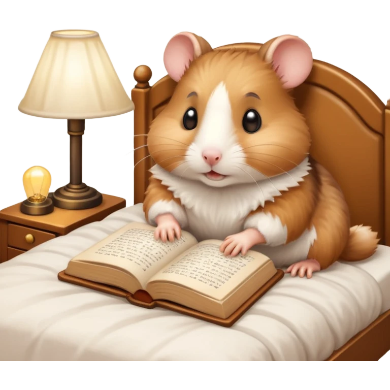 hamster reading in bed with retro light lamp next to it emoji