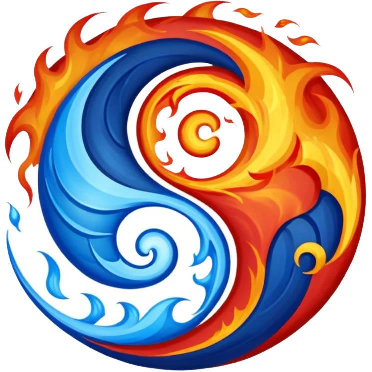 The fire and water emojis are in the form of the yin-yan symbol in front of a completely black background. emoji