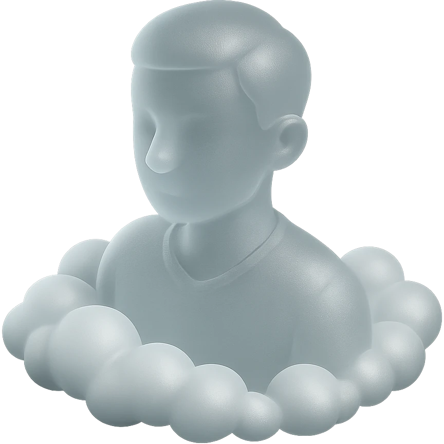 person looking straight, shoulders immersed in fluffy convex white clouds emoji