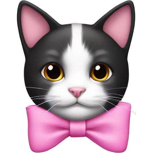 black and white cat with a pink bow emoji