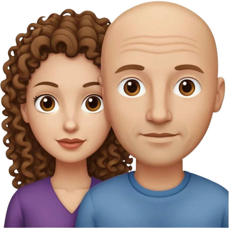 caucasian bald man and caucasian woman with long curly brown hair together emoji