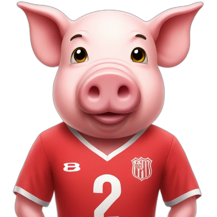 pig with red soccer tshirt standing emoji