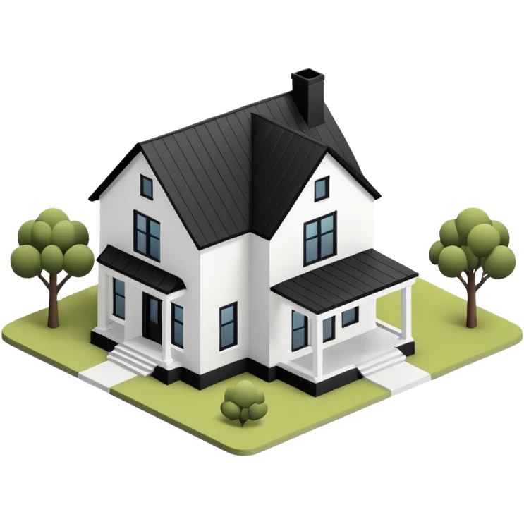 3d isometric modern farmhouse, white with black trim emoji