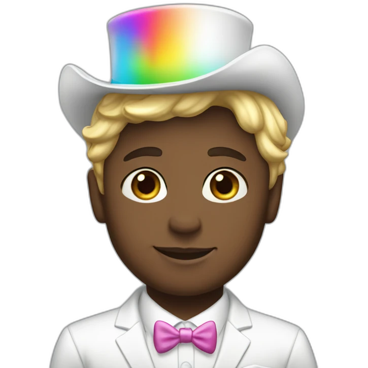 Posh-boy-with-white-suit-and-rainbow-unicorn-hat emoji