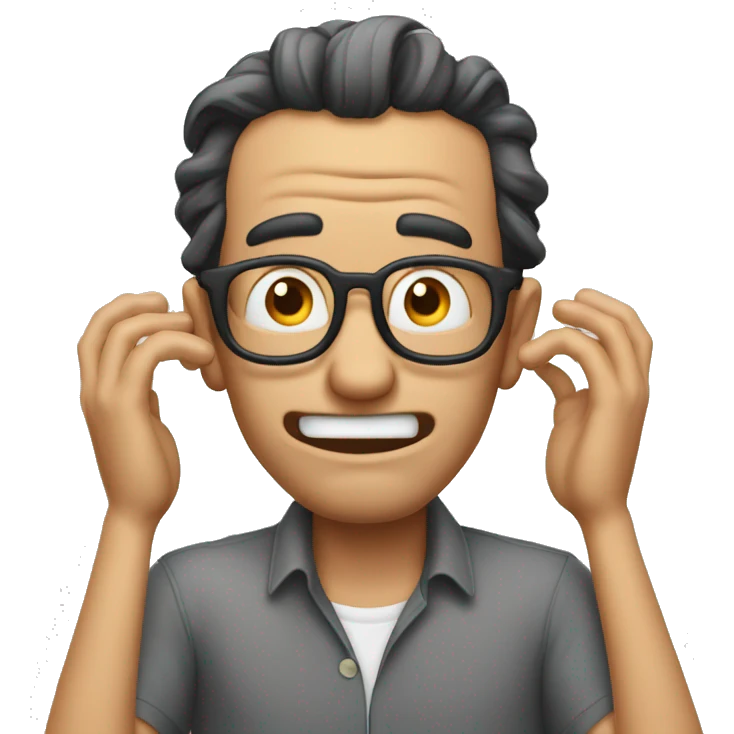 Goofy man, hands  on head, made  mistake emoji