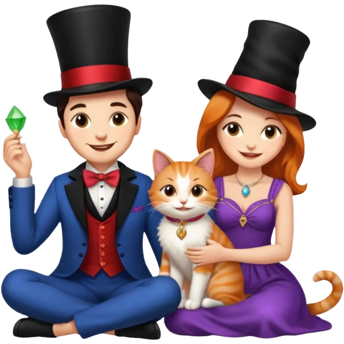 magician couple and their pet cat emoji