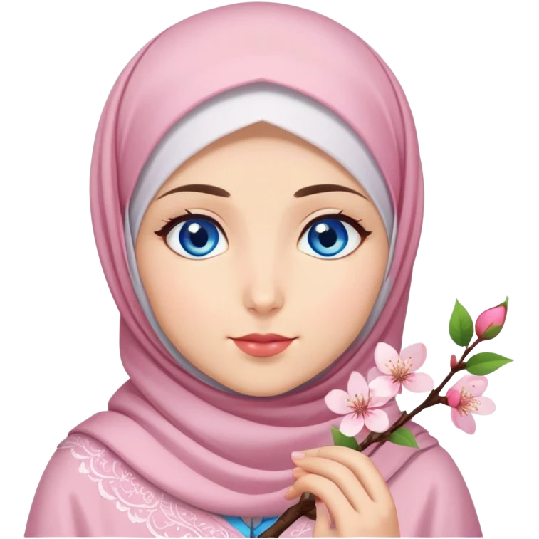 Turkish beautiful finish Konya girl blue eyes with hijab islamic dress and had on her hand cherry blossom emoji