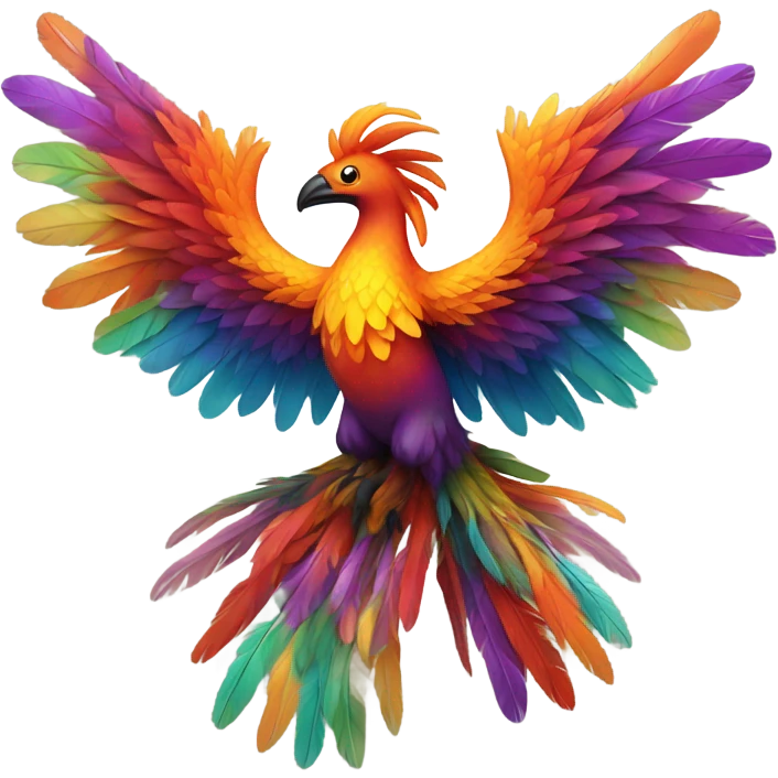 Colorful phoenix with wings outstretched in fine emoji