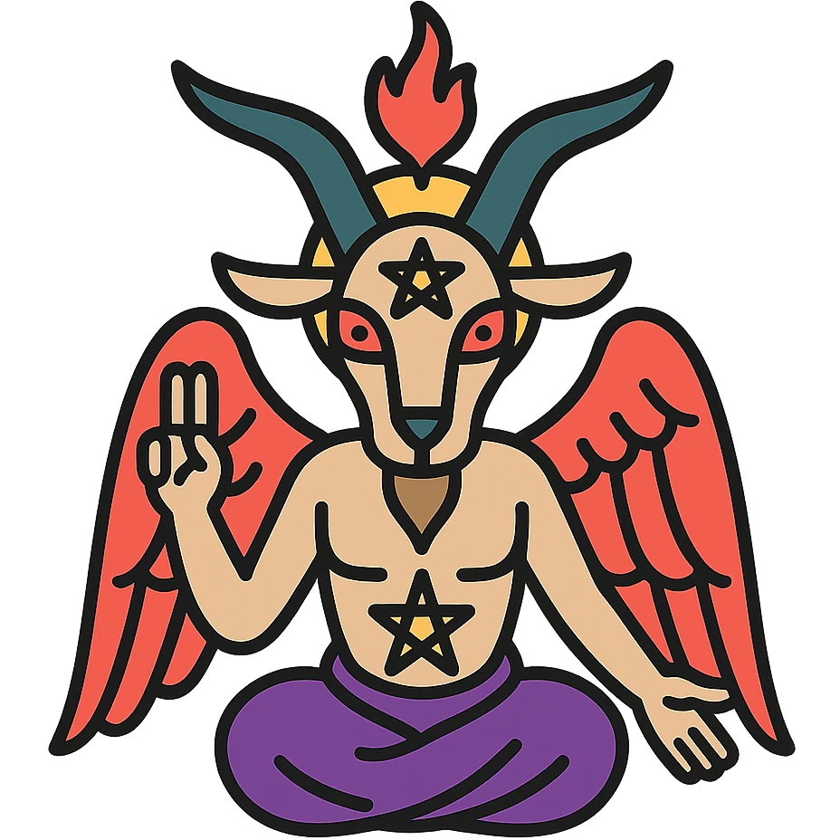 baphomet, mystical goat-headed figure, original depiction by Eliphas Levi, color outline icon style emoji