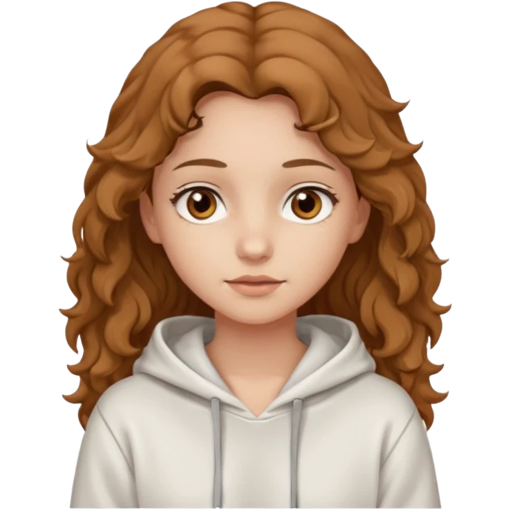 Una ragazza con una felpa semplice bianca,ha gli occhi marroni,i capelli marroni chiaro , c’è gli ha lunghi e ricci ma non troppo emoji