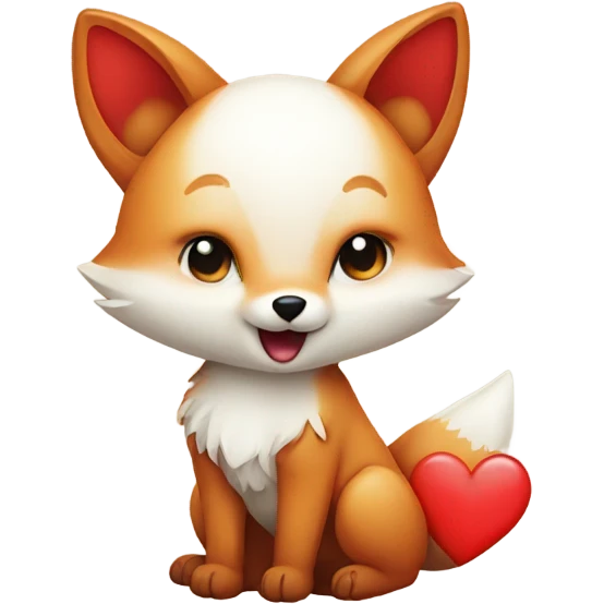 Detailled Baby kawaii fox with a big red heart emoji