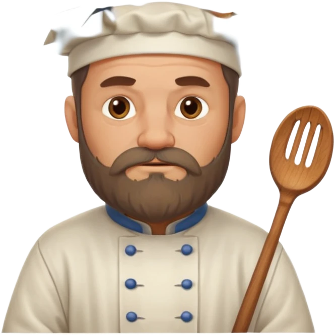 medieval fat chef, middle-aged, bearded, sly, grim-faced emoji, eil face like hes hidin something  emoji