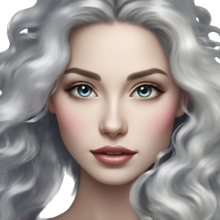 Regal pretty woman photograph defined cheekbones high cheekbones crown vintage with very long iridescent black and silver hair wavy long hair pearl crown iridescent emoji