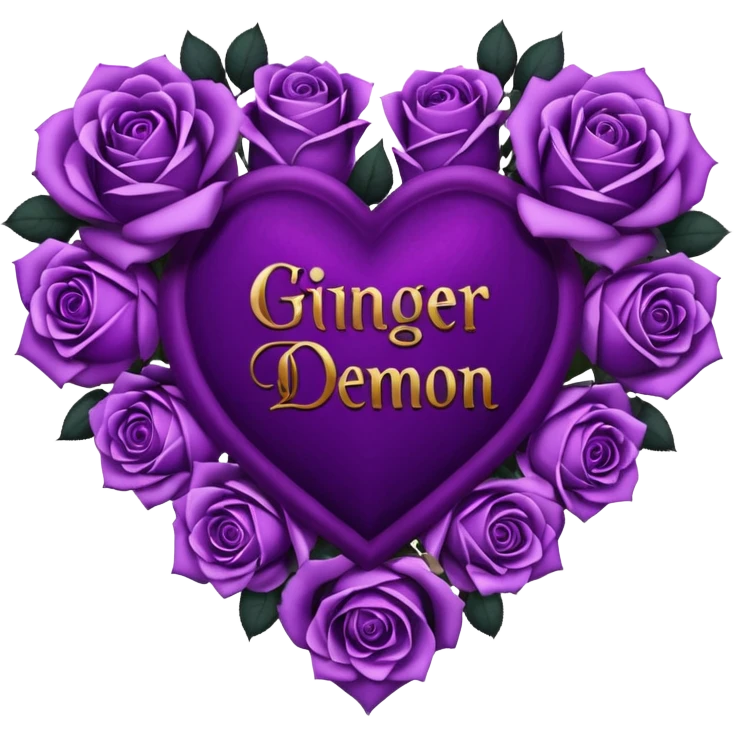 Heart made of purple roses with text in the center that says Ginger-Demon emoji
