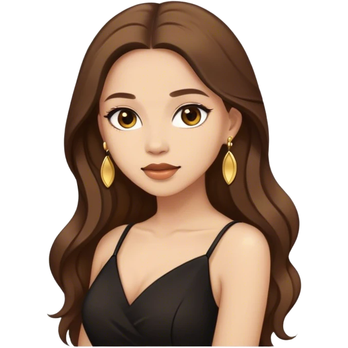 Beautiful woman,cute, long brown hair in dark dress with gold earrings emoji