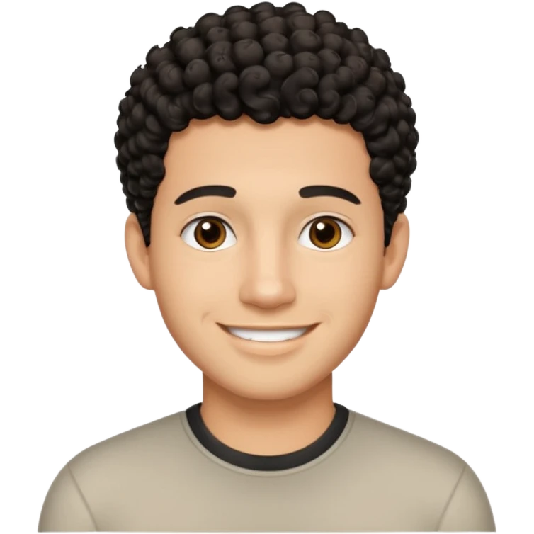 portrait of one Hispanic man in his twenties, medium-light skin tone, short black curly fade haircut, no lines or wrinkles above the brow emoji