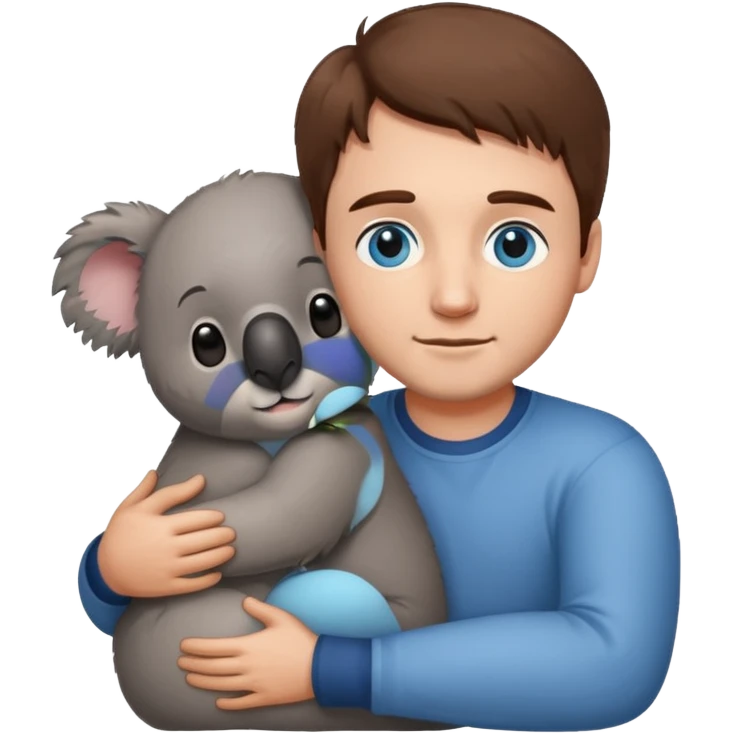 1 big Koala hugging a man with brown hair and blue eyes  emoji